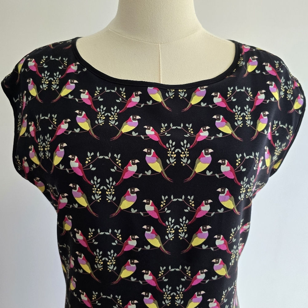 NWT CeCe Cynthia Steffe Bitsy Love Bird Print Dress Ruffle Hem - Size 2 / XS / S